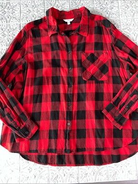 Women’s Red & Black Buffalo Plaid Button-Up Shirt XXXL